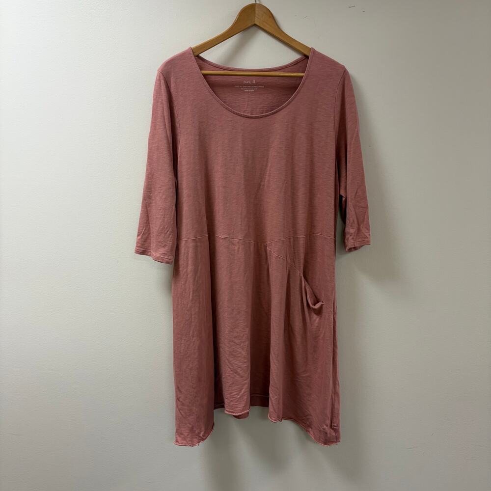 PureJill Dusty Rose Easy Knit Seamed Dress Boho Minimalist Lagenlook Layered L